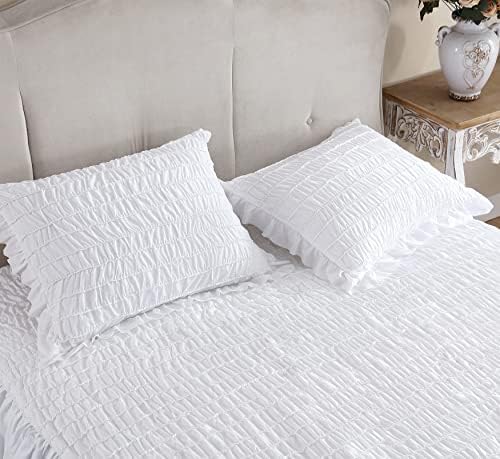 SHABBY CHIC® - colaborista king colchas de cama de algodão macio com shams combinando, decoração de casa lindamente drapeada para todas