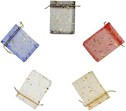 Bolsas de presente de Rumtut, 100pcs Favorias de casamento bolsas de jóias de malha com as bolsas de doces de estrela da lua com cordão