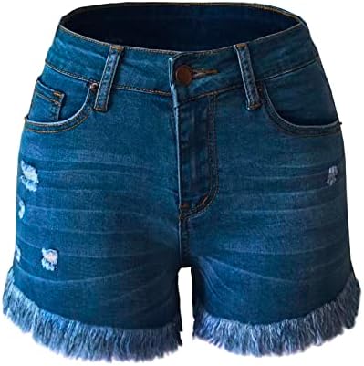 Lmdudan shorts de jeans rasgados femininos de alta cintura alta bainha dobrada jeans curto casual jeans shorts com bolsos