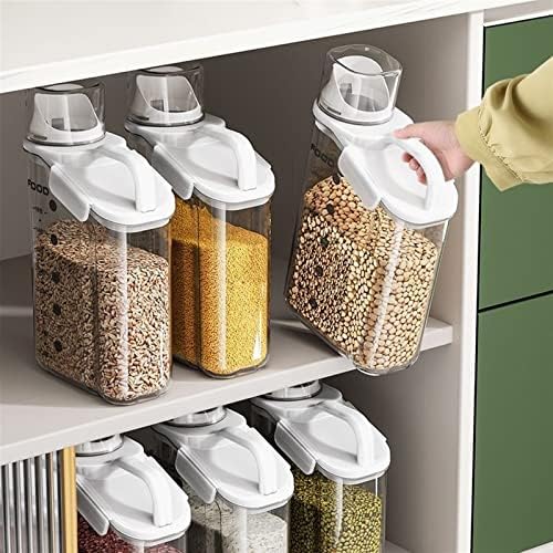 ZKTYQUIHE Clear Tightight Food Storage Storage com copo de medição e manuseio de cereal fácil de derramamento de cereais