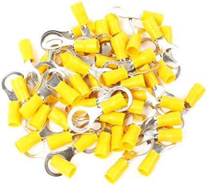 Etopar 100 x Amarelo Pesado Amarelo 1/4 Ring Anel de cobre Butt Isoled Terminal Connectores 10-12 Ga Kit de cabo elétrico