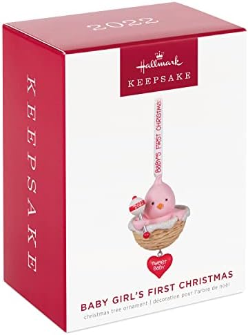 Hallmark Keetake Ornamento de Natal de 2022, datada do ano, primeiro Natal da menina, Pink Bird