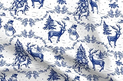 Tecido Spoonflower - Holiday Toile Deer Forest Woodland Snow Christmas Impresso na Petal Signature Cotton Taber Fat