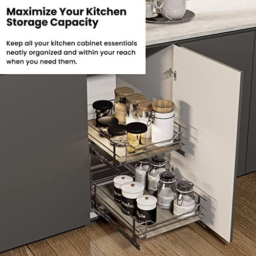Living Living Living Pull Organizador do armário de cozinha com dois níveis de armazenamento, 15 ”W x 20” D, níquel