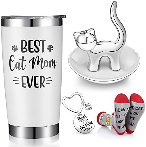 4 PCS Melhor gato mãe sempre Presens Cat Mãe Presentes para mulheres, incluindo 20 oz de canecas de viagem canecas de gato amante