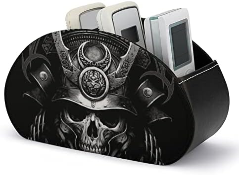 Samurai Skull Remote Control Solder com 5 Compartamentos PU Couro Multifuncional Caixa de Organizador de Desktop de Caddy para TV DVD Blu-ray
