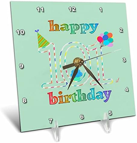 3drose feliz 101º aniversário, cupcake com vela, balões, chapéu. - Relógios da mesa