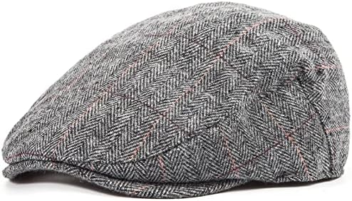Men Ivy Gatsby Newsboy Cap - Classic Wool Blend Tweed Cap Flat Cap Hat Men