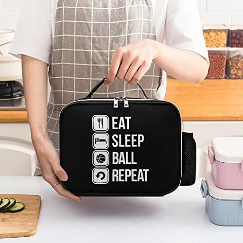 Funnystar Eat Sleep Basketball Repita o recipiente de lanchonete de almoço isolada com uma alça de fivela destacável para viagens de piquenique no trabalho, preto, 21 × 27 × 9cm