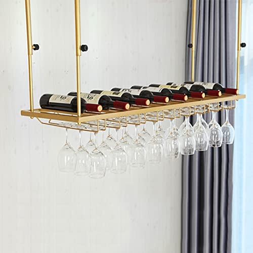 Rack de vinho criativo | Garrafas de vinho e taças de estoques prateleira de armazenamento ， teto de metal pendurado em vidro de vinho, para baixo do armário, cozinha, bar, ouro