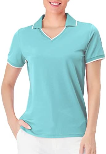 Camisas de pólo de golfe feminino para mulheres para mulheres upf 50+ Manga curta Treino V Tennis de pescoço Running camisetas rápidas secas secas
