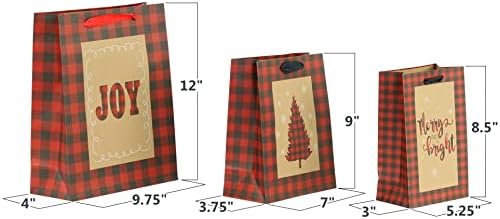 Iconikal Christmas Kraft Sacos de presente, xadrez de búfalos, 24-pacote