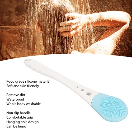 Escova do corpo do banho de silicone, pincel de chuveiro de lavadora de carroceria com maçaneta longa, massagem para