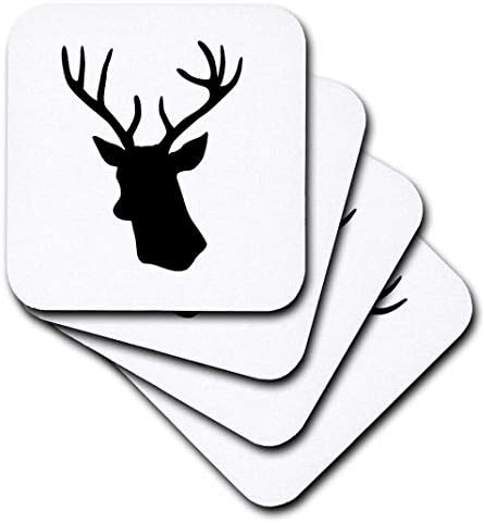 3drose cst_179700_1 silhueta de cabeça de cervo preto em branco. Stag moderno com os Antlers Shadow Soft Coasters,