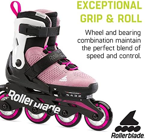 Rollerblade Microblade Kid's Ajustável Fitness em linha skate, rosa/branco, júnior, performance juvenil em linha de patins em