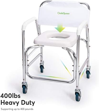 Oasisspace Rolling Shower Chair 400 lb, cadeira de transporte de válvulas com rodas e assento acolchoado para deficientes,