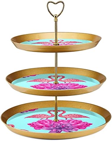 Stands de bolo Conjunto de 3, dois flamingos no Pedestal Display Stand Stand Cupcake Stand para Celebração do chá de bebê de casamento