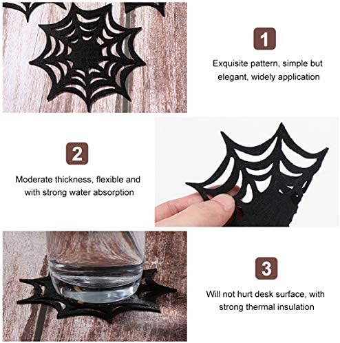 Sewacc 10pcs Halloween Spider Coasters Web Black Placemat Placemats de mesa decorativa para suprimentos de decoração de