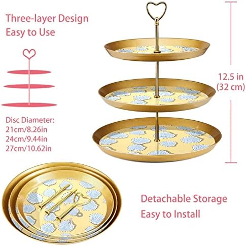 3 Placa de fruta de cupcakes de 3 camadas de sobremesa Plástico para servir suporte de exibição para casamento de aniversário Decorações de chá de chá de chá de bebê redondo, padrão de casca fofa amarelo