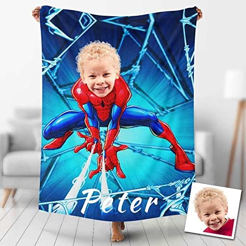 Cobertores personalizados Photo Personalizado cobertor Spiderboy Spining Pintura Cobertor, Ironboy Painting Style Blain, cobertor de super -herói, cobertor foto personalizado para meu bebê, presentes para aniversário