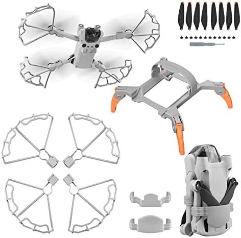 IEAGO RC 4 em 1 mini 3 Acessórios Conjunto: Equipamento de pouso dobrável + 4 pares Hélice de desmontagem rápida + Guarda portátil da hélice + tira do suporte da hélice para DJI mini 3 Pro Pro