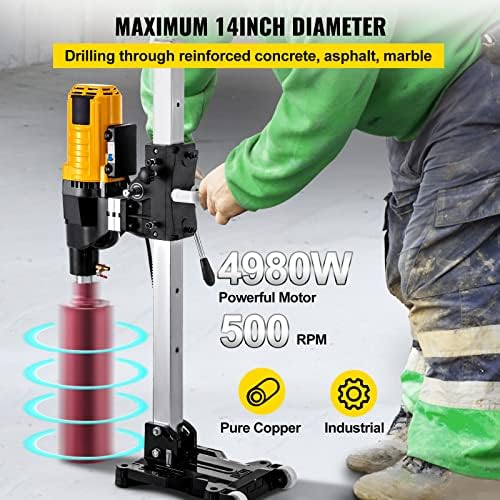 Máquina de perfuração Vevor Core Drill 355 mm 14 polegadas Rigação de perfuração de núcleo poderoso Diamond Concrete Core Drill 110V 500 R/min Droca de núcleo Rig