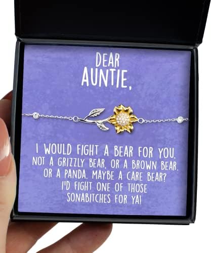 Tia, tia Bracelet Jewelry Box Mensagem 925 Prata Gold Gold Inspirational Mensagem Cartão de mensagem Girassol de Natal