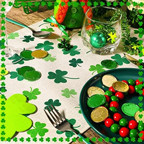 2 Peças de St. Patrick's Day Table Runner Spring Green Shamrock Table Runners Runners Irish Burlap Runners para café para jantar de cozinha ou decoração de festas domésticas internas e externas