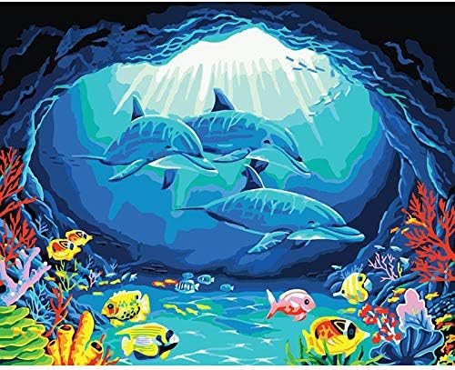 Kit de pintura por números para crianças adultas para iniciantes Dolphin Animal Canvas Diy Pintura a óleo com escovas e artes