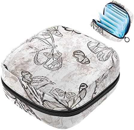 Bolsa de armazenamento de guardanapos sanitários de Oryuekan, bolsas de zíper menstrual reutilizável portátil, bolsa de armazenamento de tampões para mulheres meninas, padrão de borboleta vintage
