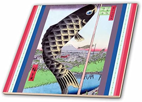 3drose japonês art art koi peixe preto carpa koinobori streamer hiroshige - ladrilhos