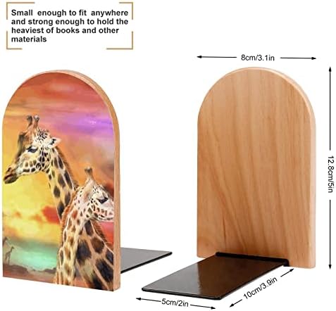 Livro de madeira de girafas coloridas termina os titulares de livros decorativos para prateleiras de livro pesado