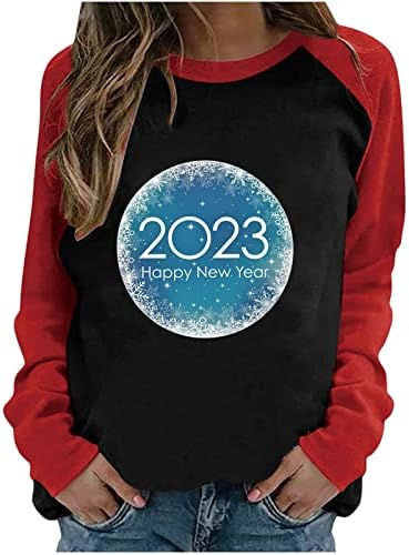 2023 Pullover de ombro 2023 Top de pullocação de ombro para mulheres Moda Colorblock Blouse Crewneck Camisetas de manga