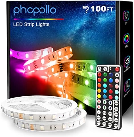 Luzes de tira LED de 100 pés de phopollo, luzes LED 5050 para quarto, cozinha, decoração de casa