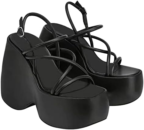 Waserce Slip em sandálias atléticas para sapatos femininos plataforma impermeável alta com sandálias sexy inclinação com tira fina
