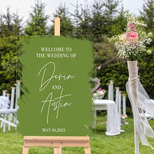 Alioyoit Sage Green Green Customizável Plina de casamento acrílico Modern Wedding Welcome Sinal de boas -vindas de acrílico