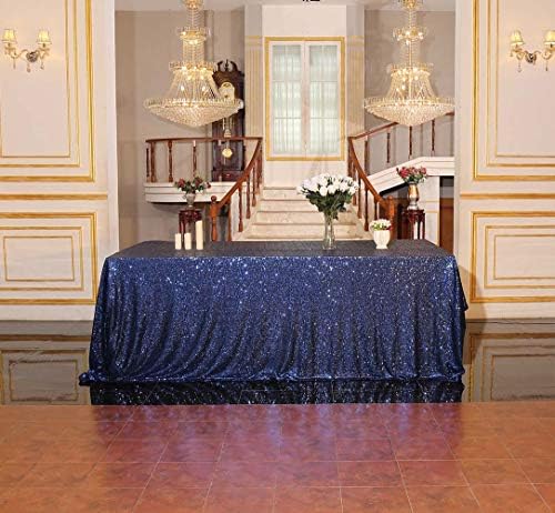 Tonelada de lantejoulas squarepie 90 x 156 polegadas azul marinho linho de mesa brilhante para festa de casamento