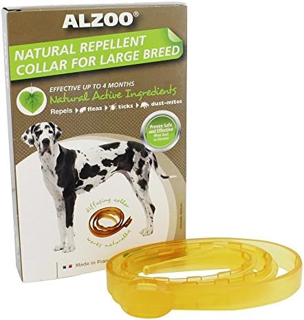 Alzoo Flea & Tick Dog Collar, ajuda a repelir pulgas, carrapatos e mosquitos, ingredientes ativos à base de plantas, ftalatos e livre de PVC, para cães grandes: 40 mais lbs