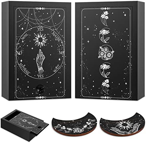 4 peças Caixa de tarô Conjunto de presentes Tarô Deck Box Card Card Solder Boho Lua Lua de madeira Caixa de cartão Astrologia