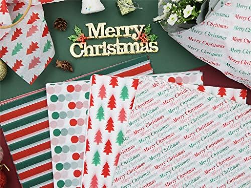 60 folhas papel de lenço de lenços de Natal 19,7 x 19,7 em papel de embrulho de férias papel artesanal a granel Red e brancos