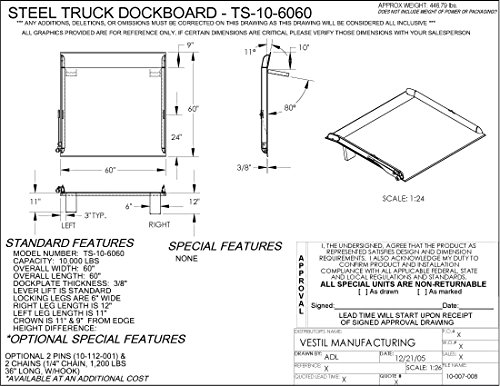 Vestil TS-10-6060 Aço de aço Dockboard, 10000 lb. Capacidade, 60 W x 600, azul