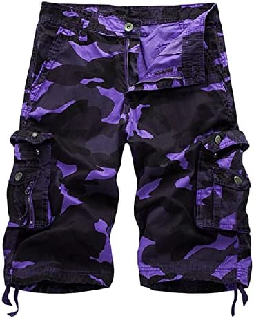 Homens descontraídos de carga de camuflagem de ajuste de camuflagem de camuflagem multi -bolsos ao ar livre calças curtas curtas