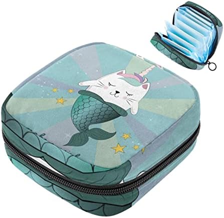 Bolsa de armazenamento de guardanapo sanitário, cartoon sereia unicórnio de gato menstrual bolsa, bolsas de armazenamento