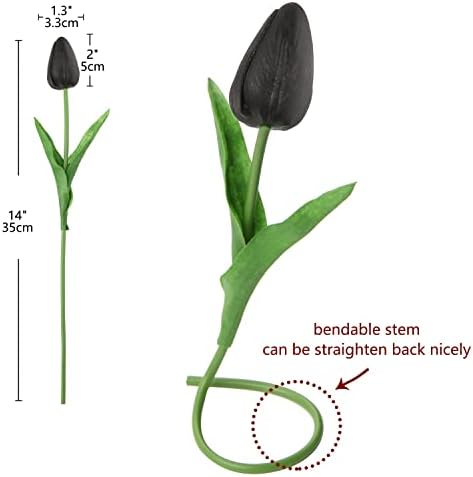 10 PCs Black Tulips Flowers Artificial Touch Real Tulipas Falsas Flores falsas para decoração 13,5 Tulipas falsas Flores falsas