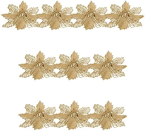 Veemoon 10pcs Xmas Gold Powlow Hollow Out Flor Christmas Wreath Acessório decorativo Decoração de Natal