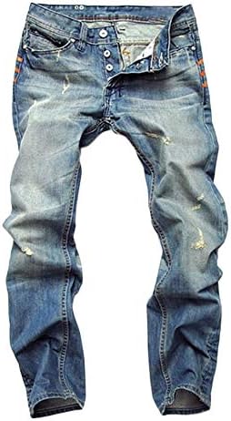 Andongnywell Men Ripped Menghy Studado Jeans Zipper destruído calças jeans com botão zip