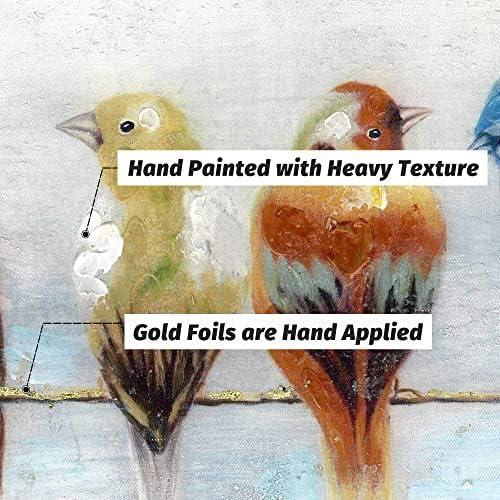 Trees duplos Pintura de pássaros Arte da parede Tela: grande sala de estar colorida Obras de arte de animais modernos