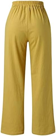 Calças de linho de algodão casual de verão para mulheres calças largas de perna reta Alta cintura longa com bolsos confortáveis