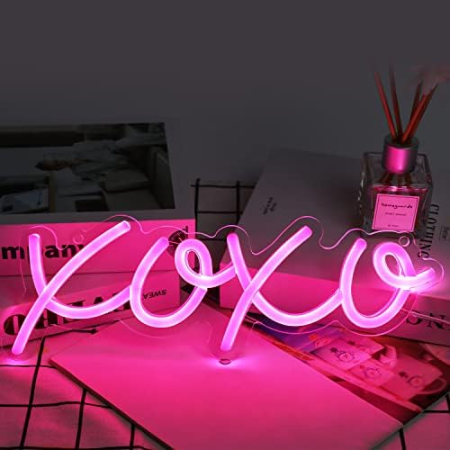 Xoxo signo de néon, sinais de néon premiáveis ​​para decoração de parede xoxo iluminação sinais USB Luzes de neon rosa usu