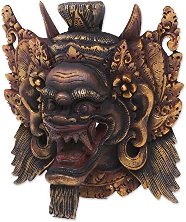 Novica Decorative Wood Hinduism Mask, Brown e Gold Sang Suratama '